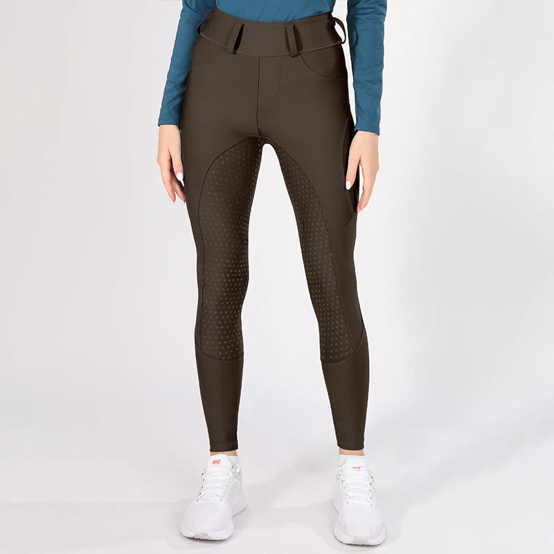 MXLLINA White Horse Riding Pants Women Equestrian Breeches Full Seat Silicone Competition Leggings Anti-pilling Sports Tights