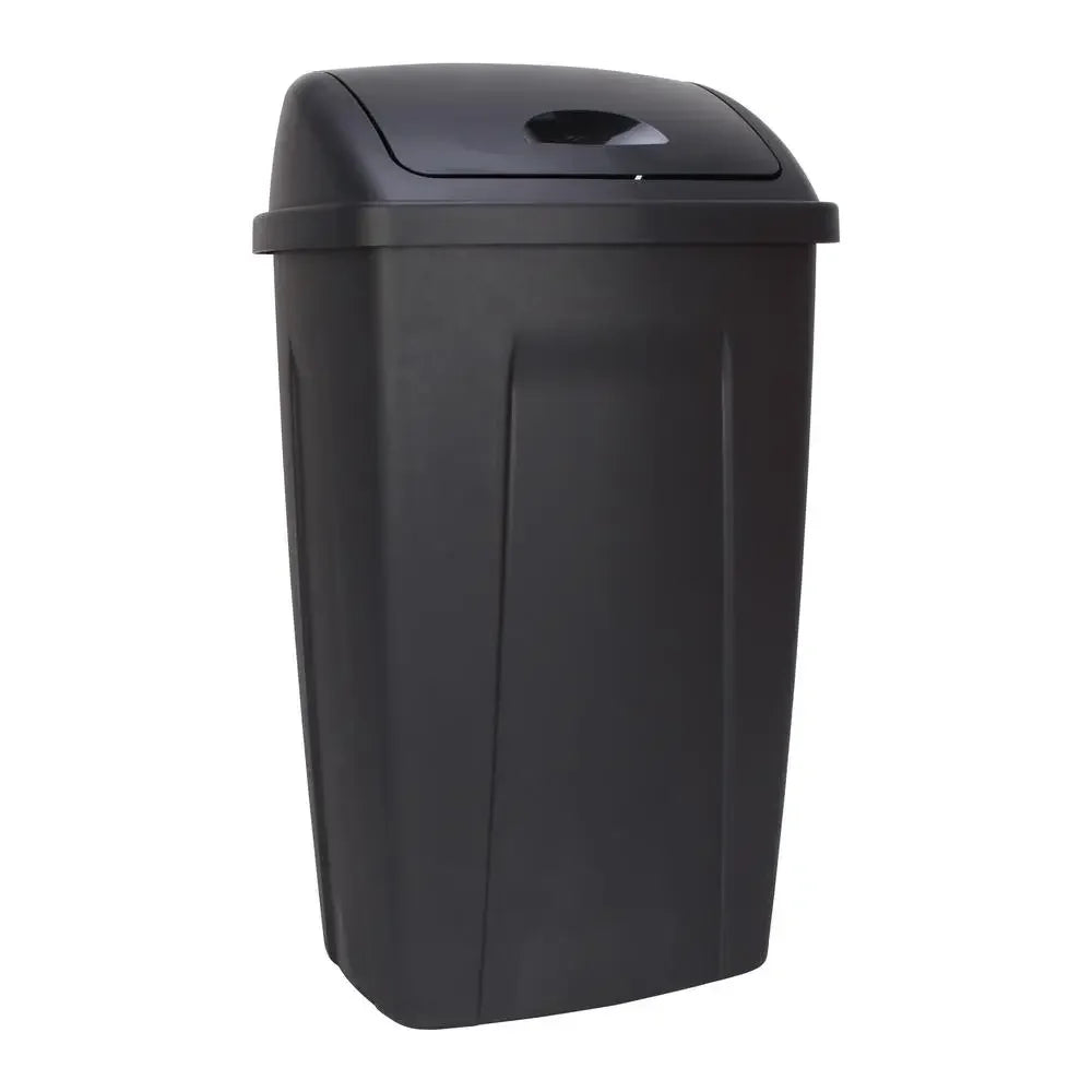 13 Gallon Swing Top Plastic Kitchen Garbage Can Black Indoor Trash Bin Dual Lid Decorative 12.5x16.35x28.23