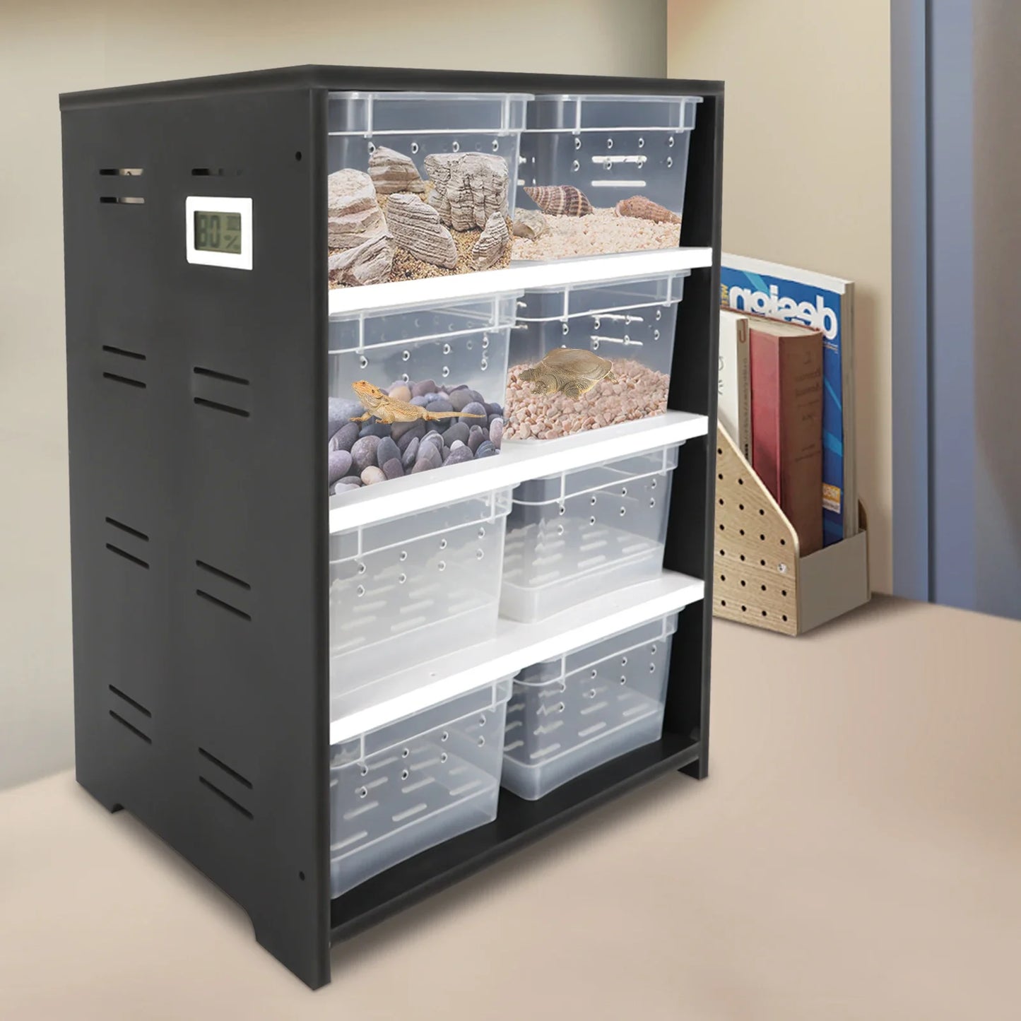 8 Layers Acrylic Pets Feeding Cabinet, 220V High Capacity Transparent Winter Breeding Box with Thermometer & Hygrometer