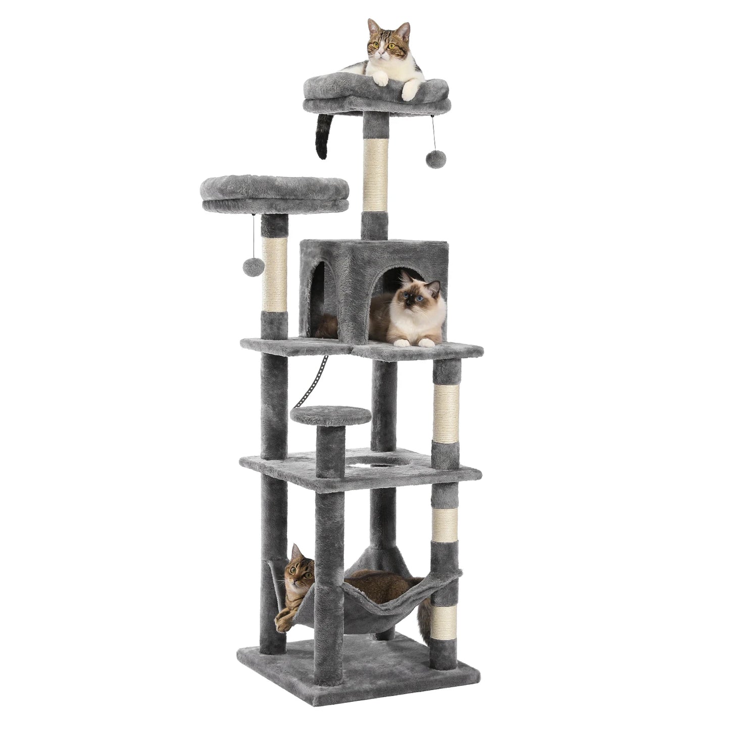Large Cat Tree Tall Cat Tower for Indoor Cats Multi-Level Plush Cat Condo with Scratching Posts Scratching Posts Perches Caves