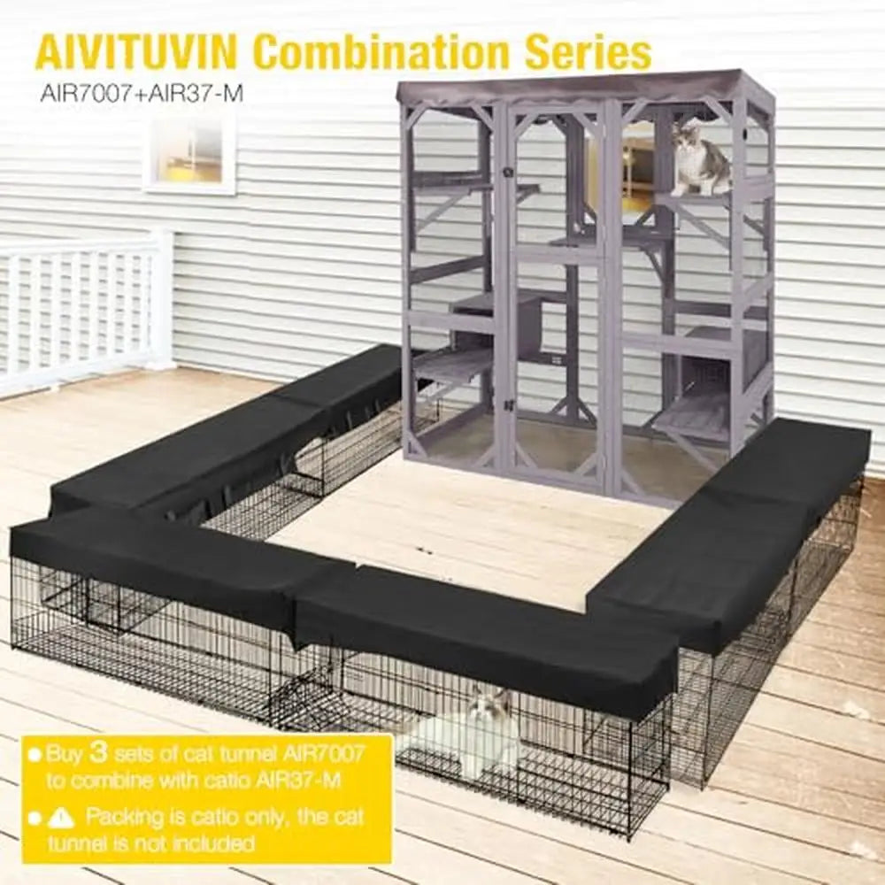 Large Walk-in Cat Enclosure Cage with Platforms and Sleeping Houses Multiple Cats Outdoor Cat House with Waterproof Roof Cover