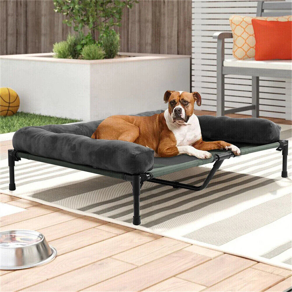 XXL XL Large Dog Bed Outdoor Raised Dog Bed with Cooling Breathable Mat and Soft Plush Mat Pet Puppy Camping Cot for Home Garden Indoor