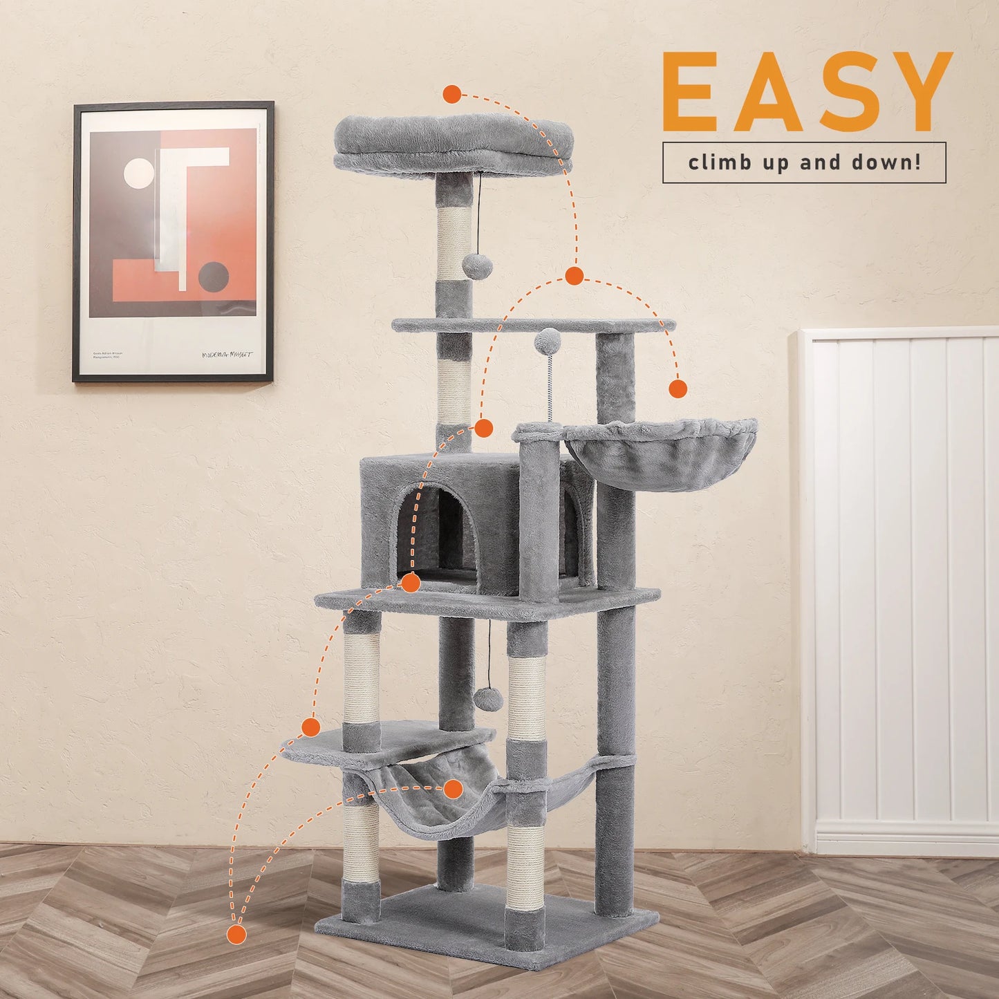 Pet Cat Tree House Condo Perch Entertainment Playground Stable Furniture for Kitten Multi-Level Tower for Large Cat Cozy Hommock