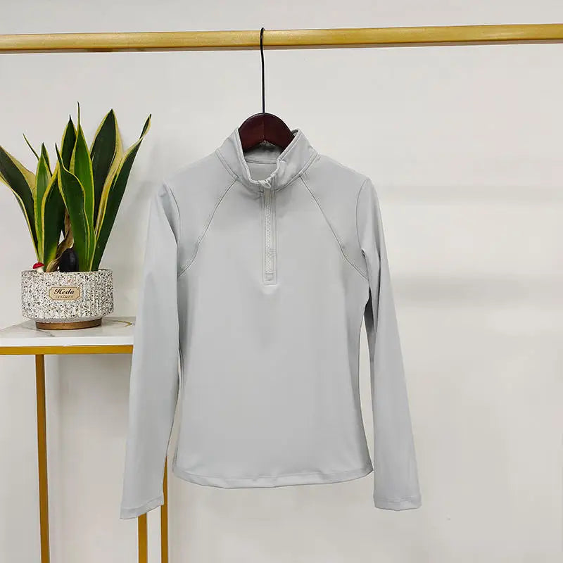 MXLLINA Western Zipper Horseback Riding Long Sleeve Base layer Equestrian Tops Breathable Riding Shirts Equestrian Clothing