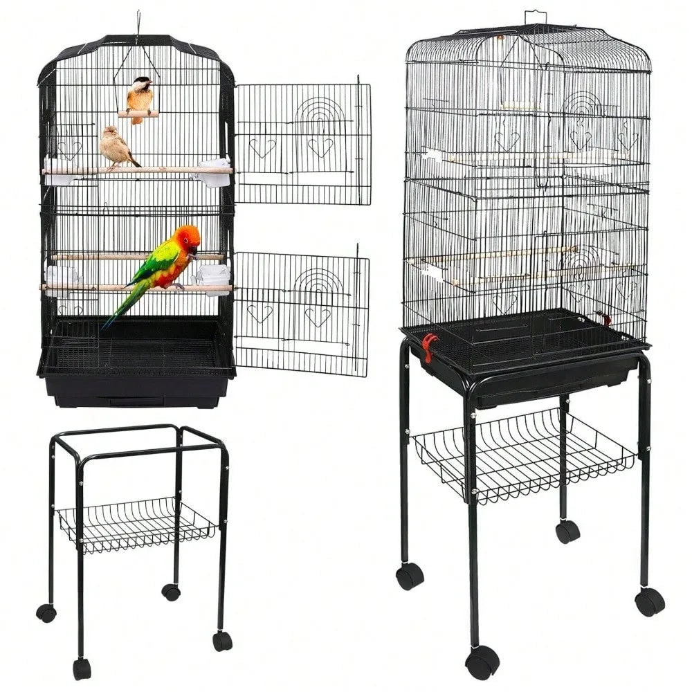 59''H Bird Cage Cockatiel Parakeet Finch Canary Home with Stand & Tray