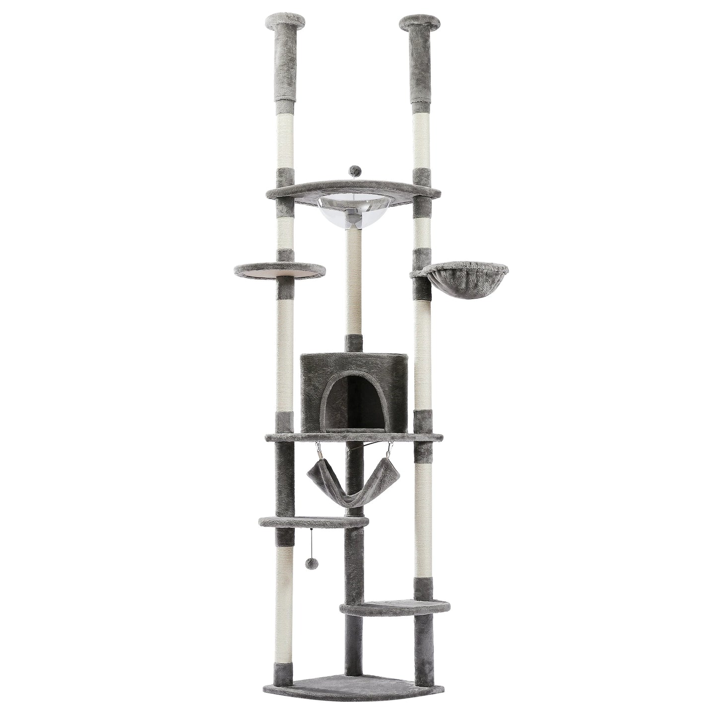 Floor to Ceiling Cat Tree Adjustable Cat Tower Tall Kitty Climbing Play House Tall Kitty Climbing Play House with Scratching Posts Cozy Condo Perches Hammock
