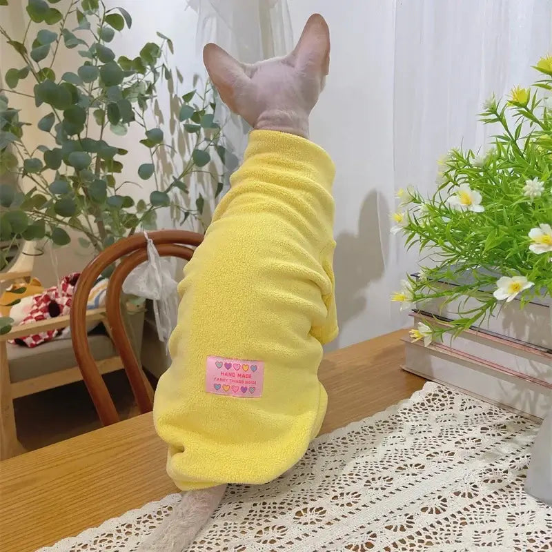 Fleece Coat for Sphynx Cat Warm Sweatshirt 4-legged Jumpsuit