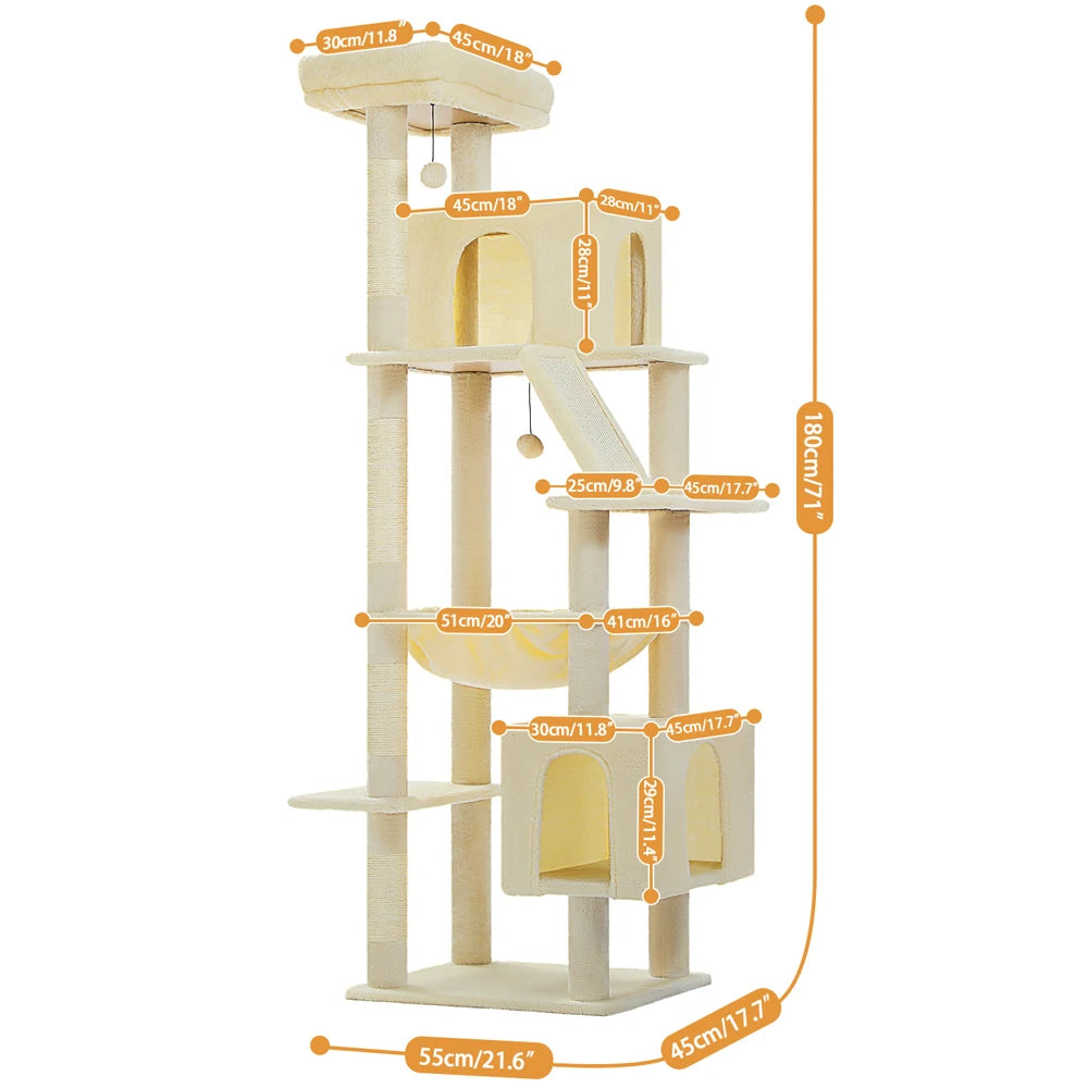 Large Cat Tree Tower Home Furniture Cat Tower Pets Hammock Sisal Cat Scratching Post Climbing Frame Spacious Perch