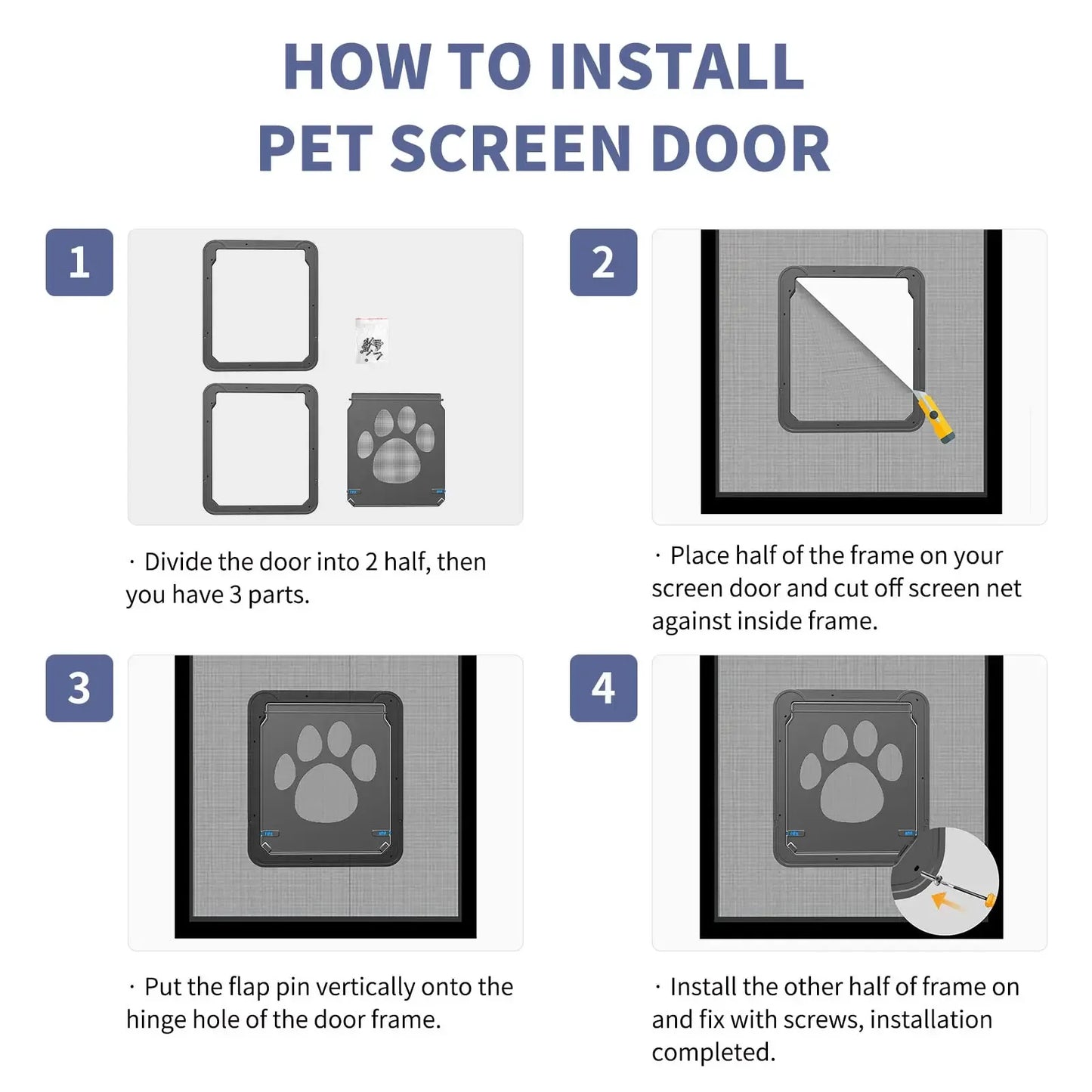 4-Way Lockable Plastic Pet Big Dog Cat Door for Screen Window Safety Flap Gates Pet Tunnel Dog Fence Free Access Door for Home