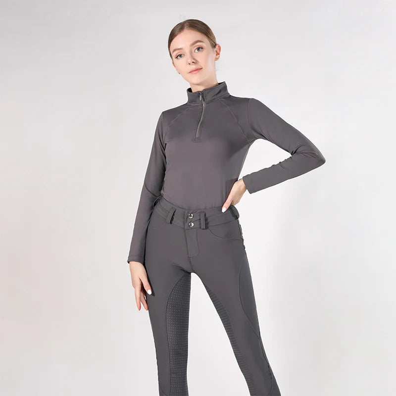 MXLLINA Western Zipper Horseback Riding Long Sleeve Base layer Equestrian Tops Breathable Riding Shirts Equestrian Clothing
