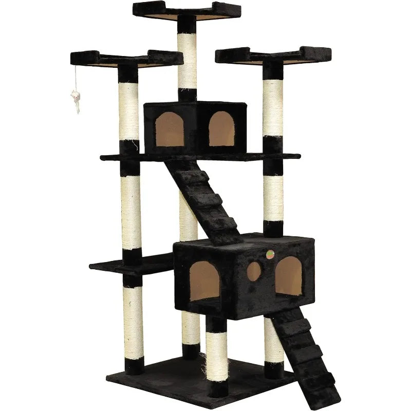 72" Tall Cat Tree Tower with Cat Condos - Large Cat Tree - Tower for Indoor Cats - Play Scratch Hide Climb Activity