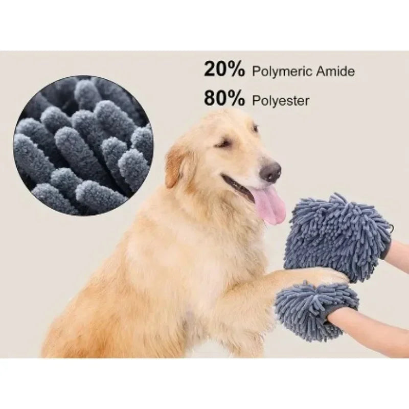 Pet Grooming Glove Quick Drying l Chenille Microfiber Double Sided Dogs Grooming Mitt