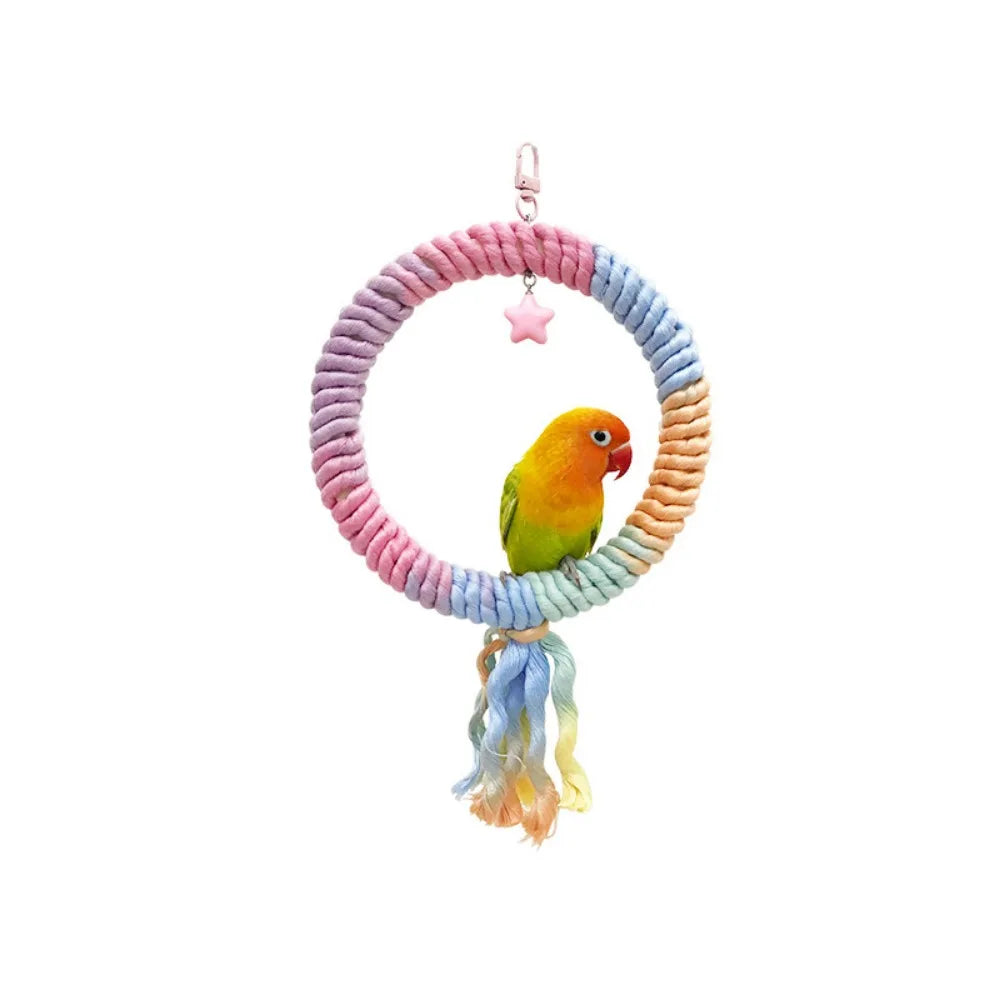 Screw Head Colored Cotton Parrot Pole Sturdy Hanging Clip Parrot Standing Woven Rope Rotating Comfortable Bird Bite Toy Climbing Pet
