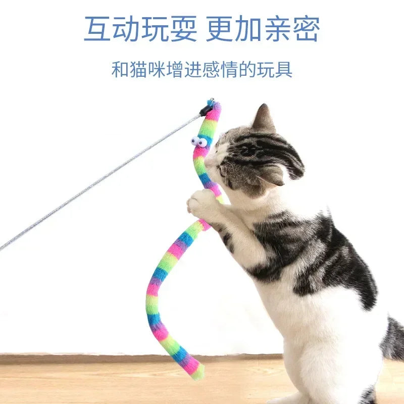 Pet Cat Toy Feather Cat Teaser Wand Cat Interactive Toys Caterpillar Colorful Rod Teaser Wand Supplies Accessory