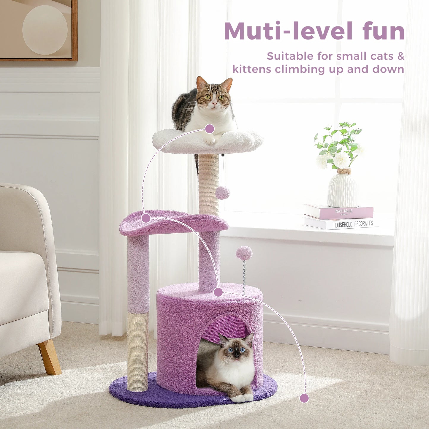 Flower Cat Tree with Natural Sisal Scratching Post, Cozy Cat Condo, Top Perch, Small Cat Tower for Small Indoor Cats
