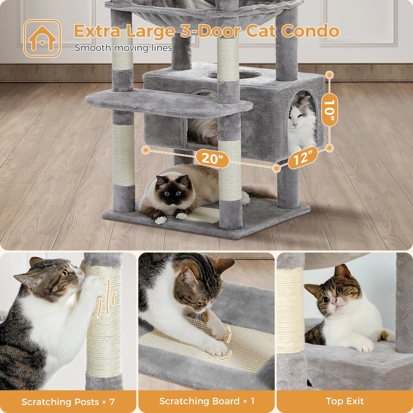 Large Cat Tree Tall Cat Tower for Indoor Cats Multi-Level Plush Cat Condo with Scratching Posts Scratching Posts Perches Caves