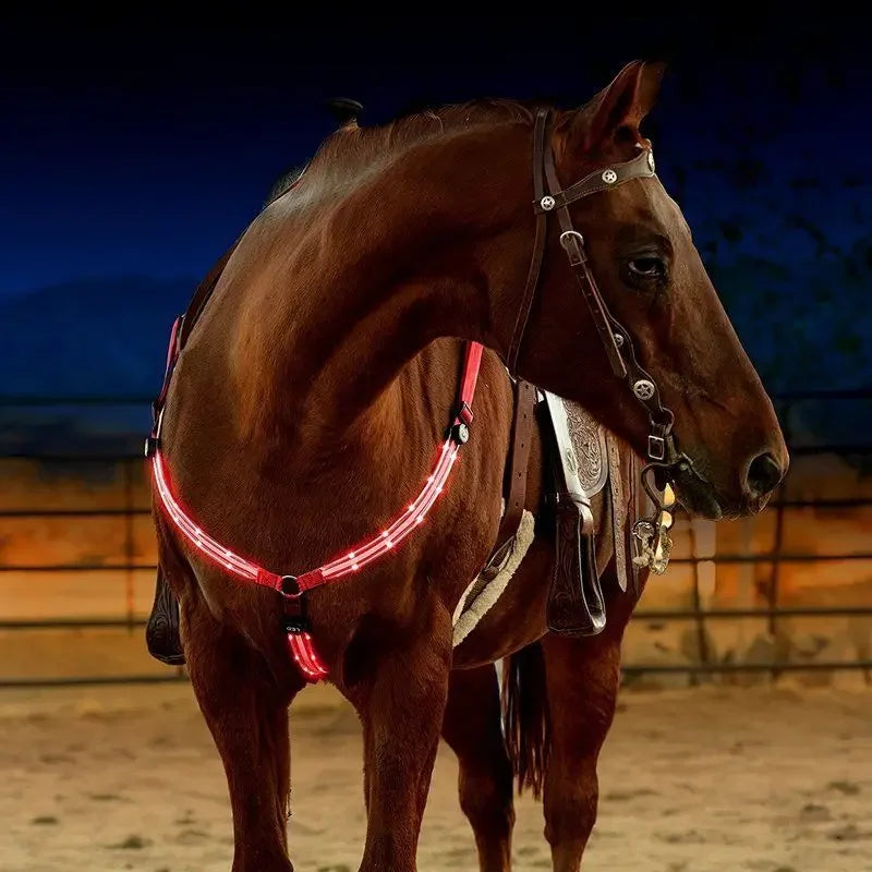 USB Rechargeable Horse Breastplate Harness Nylon Night Safety Three Charging Wires Riding Equipment Outdoor Visible At Night