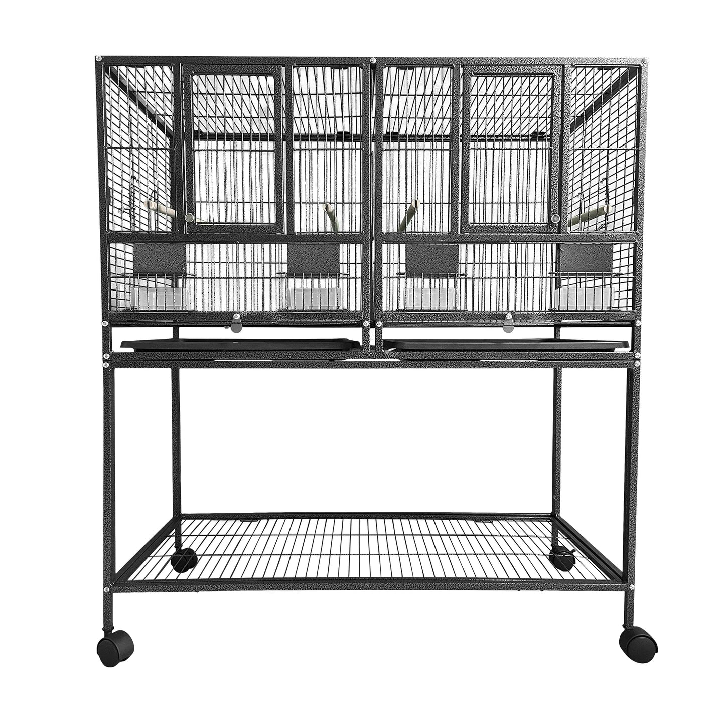 Breeding Flight Bird Cage with Detachable Rolling Stand Breeder Cage with Perches, Food Boxes, Slide-Out Tray and Storage Shelf
