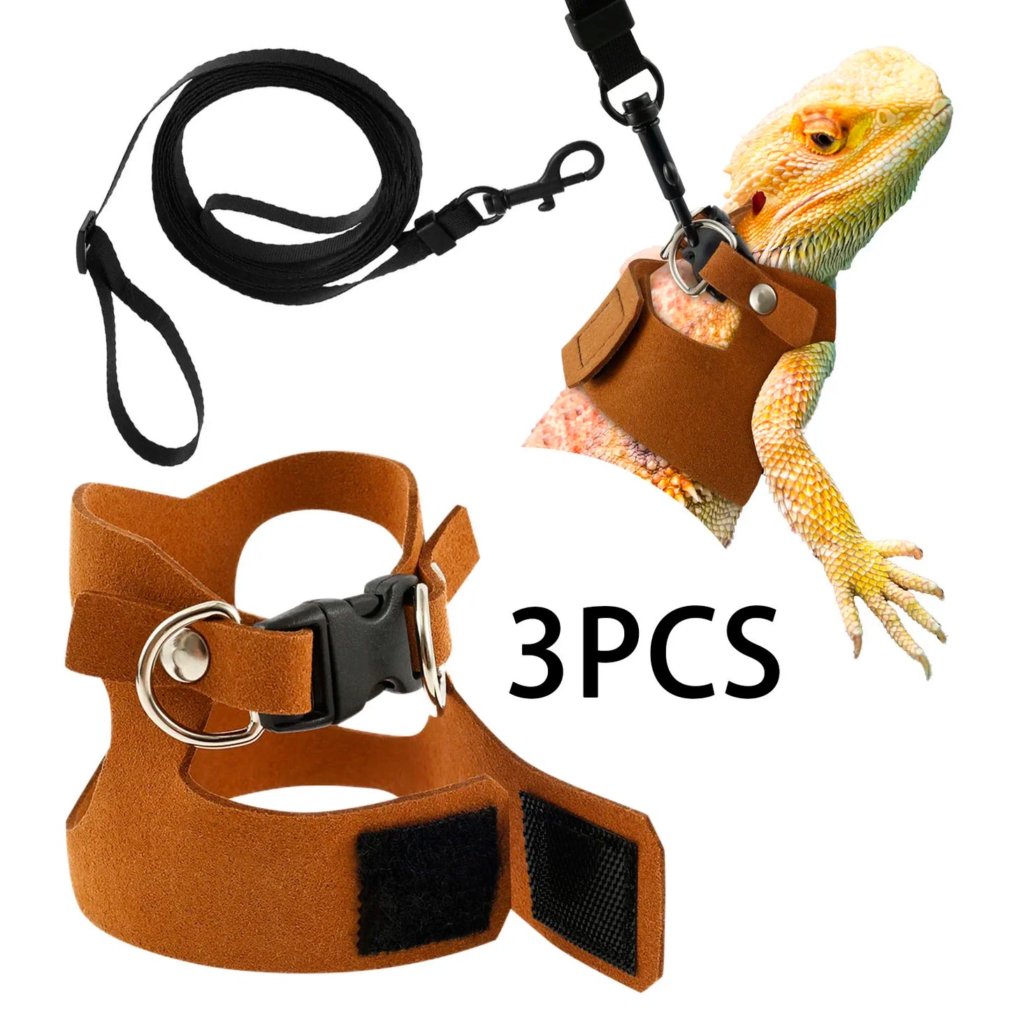 3Pcs Lizard Leash Harness Adjustable Reptile Bearded Dragon Traction Soft Rope Chameleon Amphibians Pet Harness Supplies