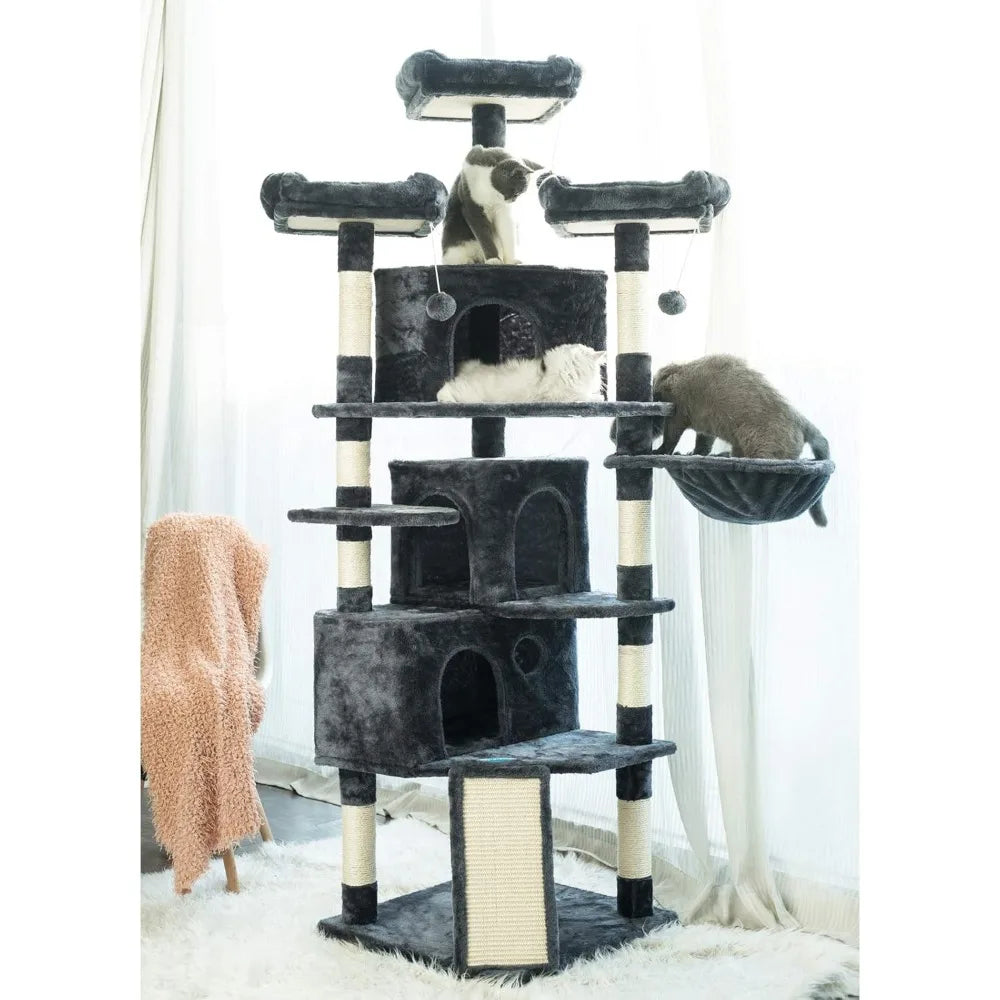 Cat Tower with Caves, Cozy Perches, Scratching Posts, Activity Center Stable for Kitten/Big Cat