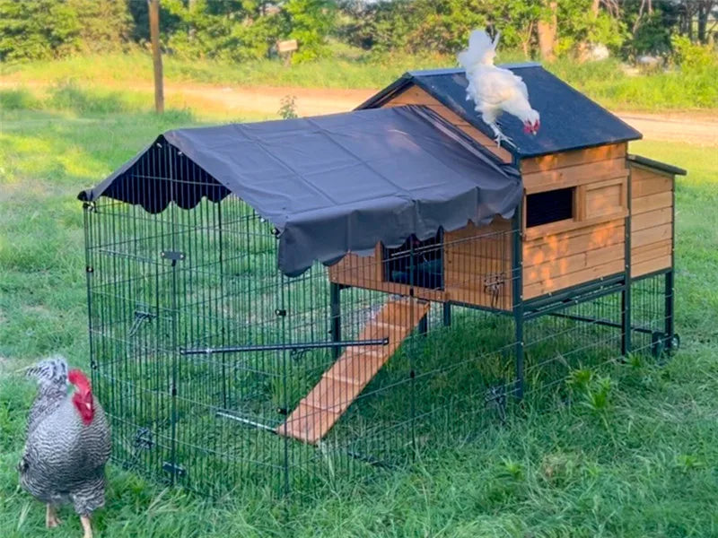 Large Chicken Coop with Metal Frame Mobile Hen House Poultry Cage with Wheels for 4-6 Chickens 85" L