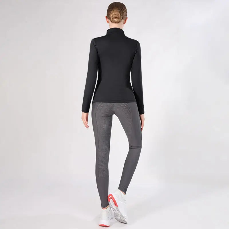 MXLLINA Western Zipper Horseback Riding Long Sleeve Base layer Equestrian Tops Breathable Riding Shirts Equestrian Clothing