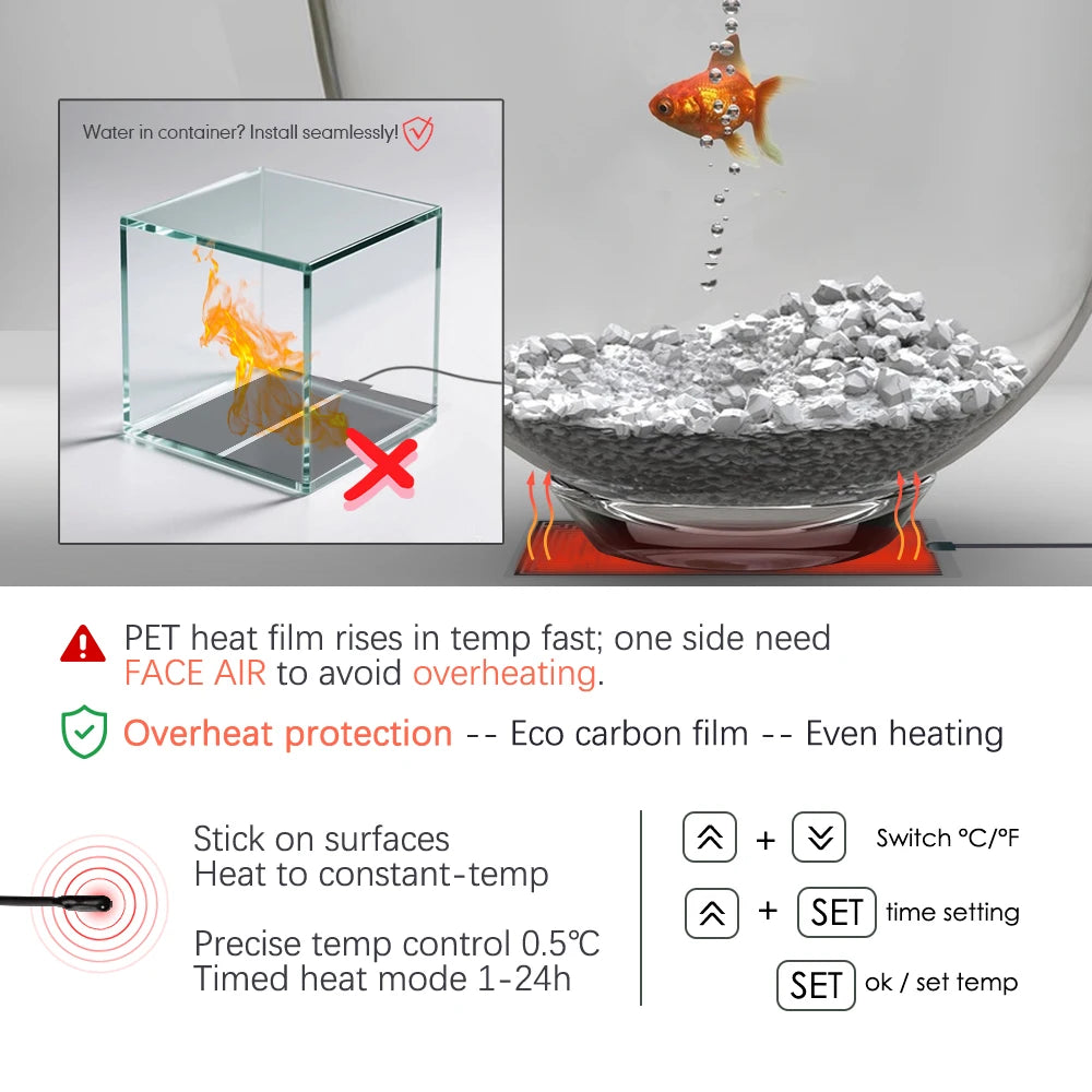 5W-45W Garden Plants Reptile Heating Mats with Adjustable Temperature Control Thermal Sensor Probe Can Set 0-50°C Pet Heater Pad
