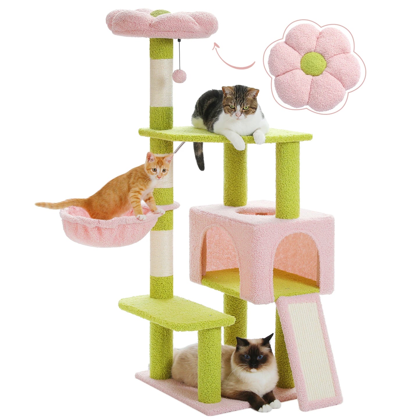Flower Cat Tree Multi-Level Cat Tower with Sisal Covered Scratching Posts Small Medium Cats