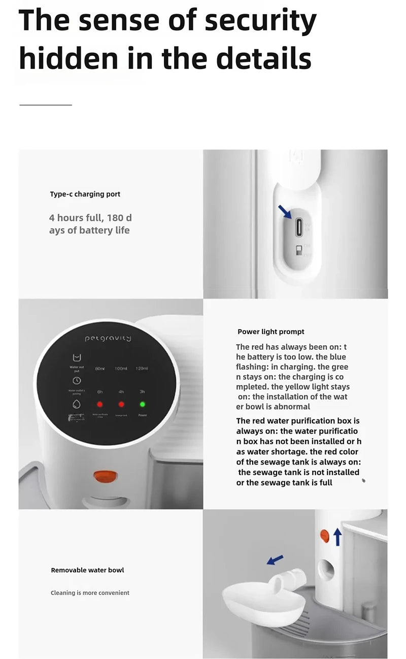 Smart Dump Cat Water Dispenser Running Water Rechargeable Automatic Water Dispenser For Pet Dogs and Cats Non-Recycling No filter needed