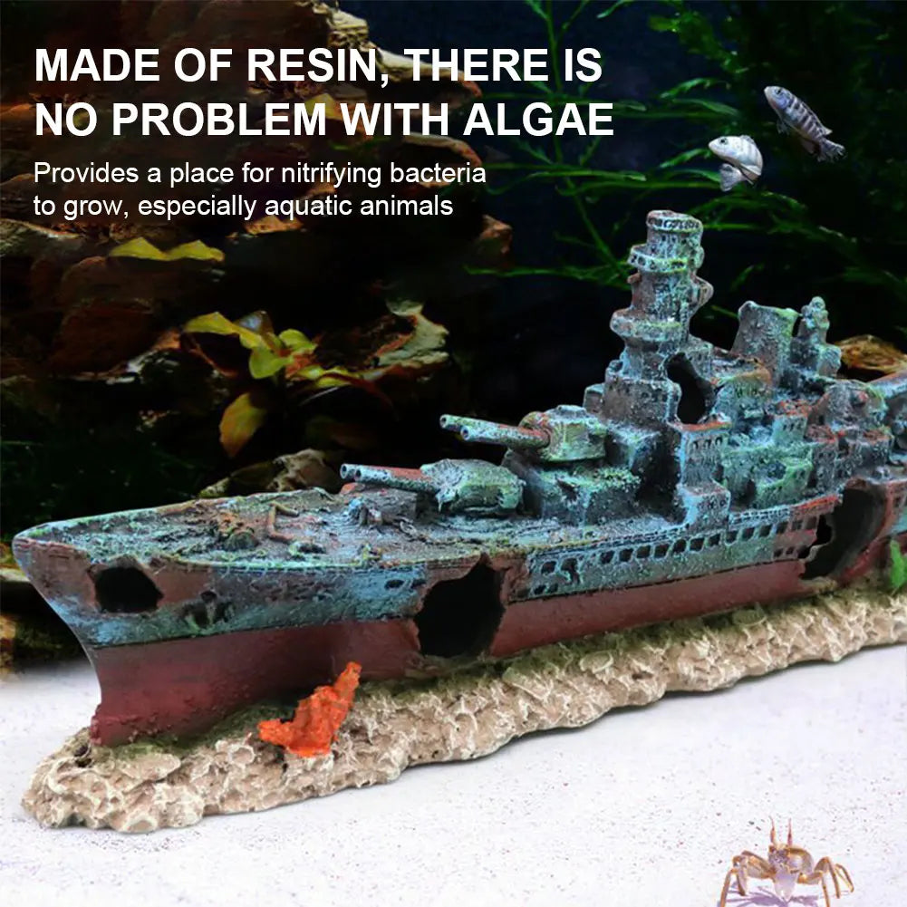 Resin Sunken Pirate Ship Multifunction Warship Shipwreck Decorations for Fish Tank