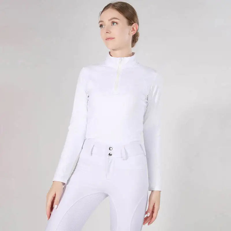 MXLLINA Western Zipper Horseback Riding Long Sleeve Base layer Equestrian Tops Breathable Riding Shirts Equestrian Clothing