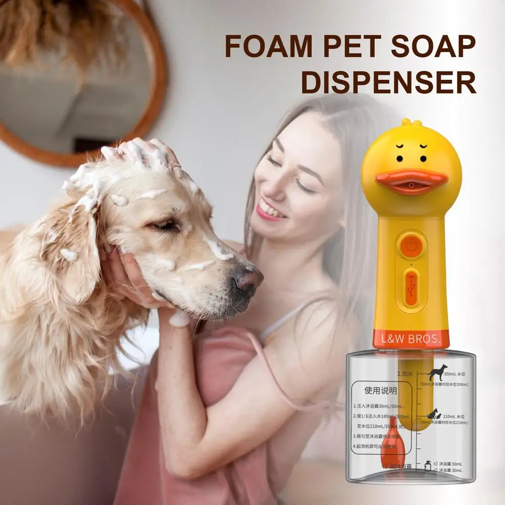 Yellow Duck Pet Cleaning Machine Type-C Charging Automatic Soap Dispenser Bathing Electric Foam Machine Pet Accessories