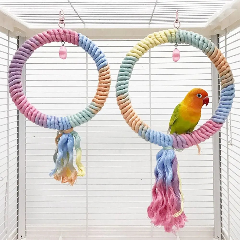 Screw Head Colored Cotton Parrot Pole Sturdy Hanging Clip Parrot Standing Woven Rope Rotating Comfortable Bird Bite Toy Climbing Pet