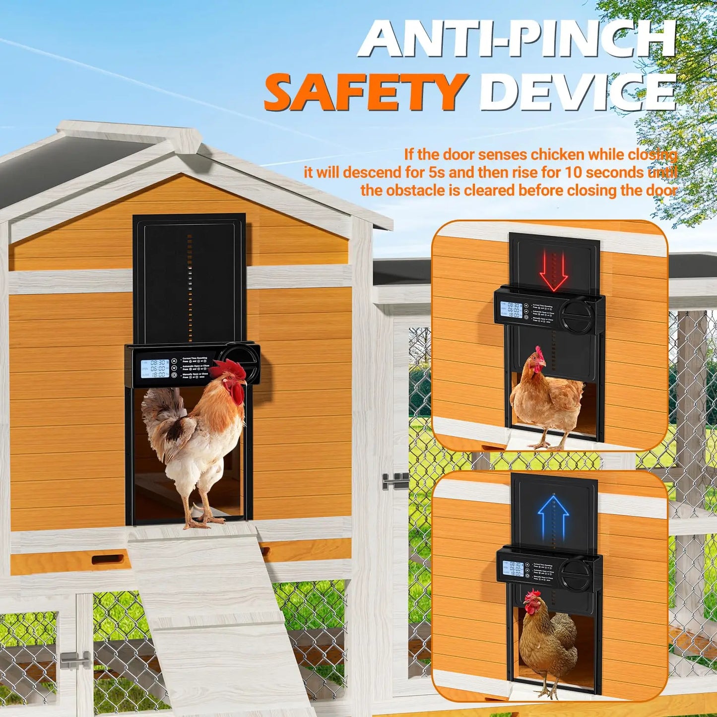 Automatic Chicken Coop Door Auto Duck Door Battery Powered Electric Chicken Coop Door with Timer & Manual Control LED Screen