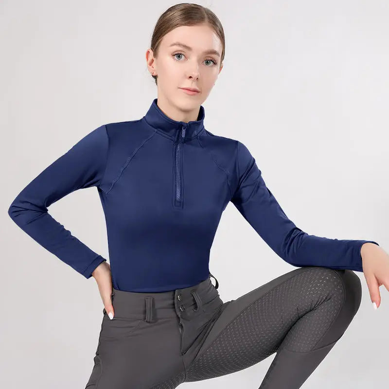 MXLLINA Western Zipper Horseback Riding Long Sleeve Base layer Equestrian Tops Breathable Riding Shirts Equestrian Clothing
