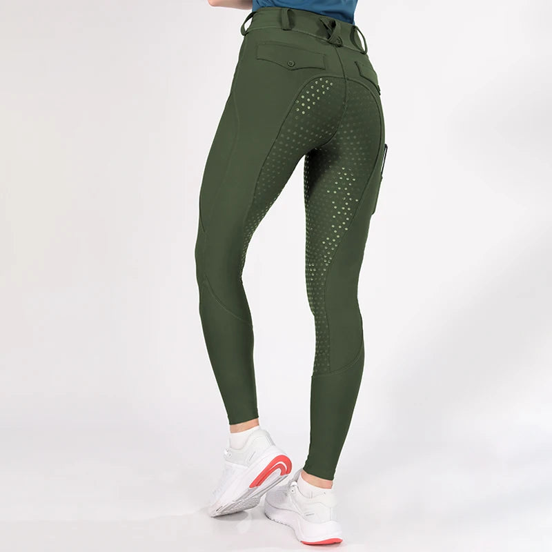 MXLLINA White Horse Riding Pants Women Equestrian Breeches Full Seat Silicone Competition Leggings Anti-pilling Sports Tights