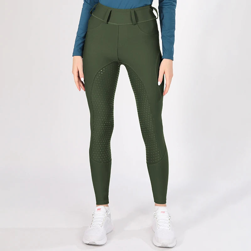 MXLLINA White Horse Riding Pants Women Equestrian Breeches Full Seat Silicone Competition Leggings Anti-pilling Sports Tights
