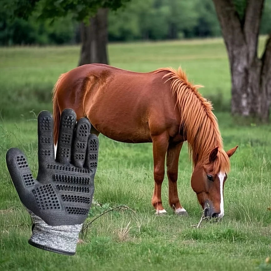 Horse Grooming Gloves Shedding Brush Pet Hair Remover Mitts for Equine Massage Cleaning Bathing Long Short Hair Deshedding Tool