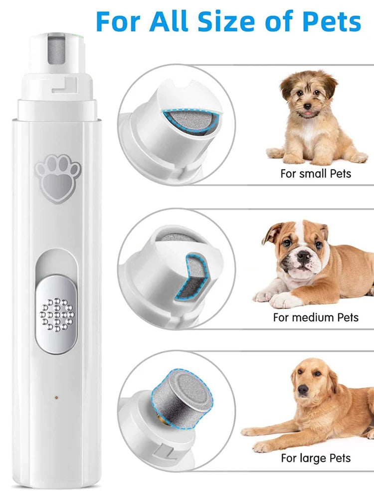 Electric Dog Nail Grinder USB Rechargeable LED Light Pet Nail Clipper Painless 2-Speed with Polisher Wheel for Pet Paws Grooming