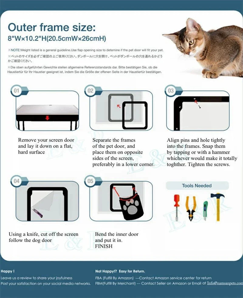 4-Way Lockable Plastic Pet Big Dog Cat Door for Screen Window Safety Flap Gates Pet Tunnel Dog Fence Free Access Door for Home