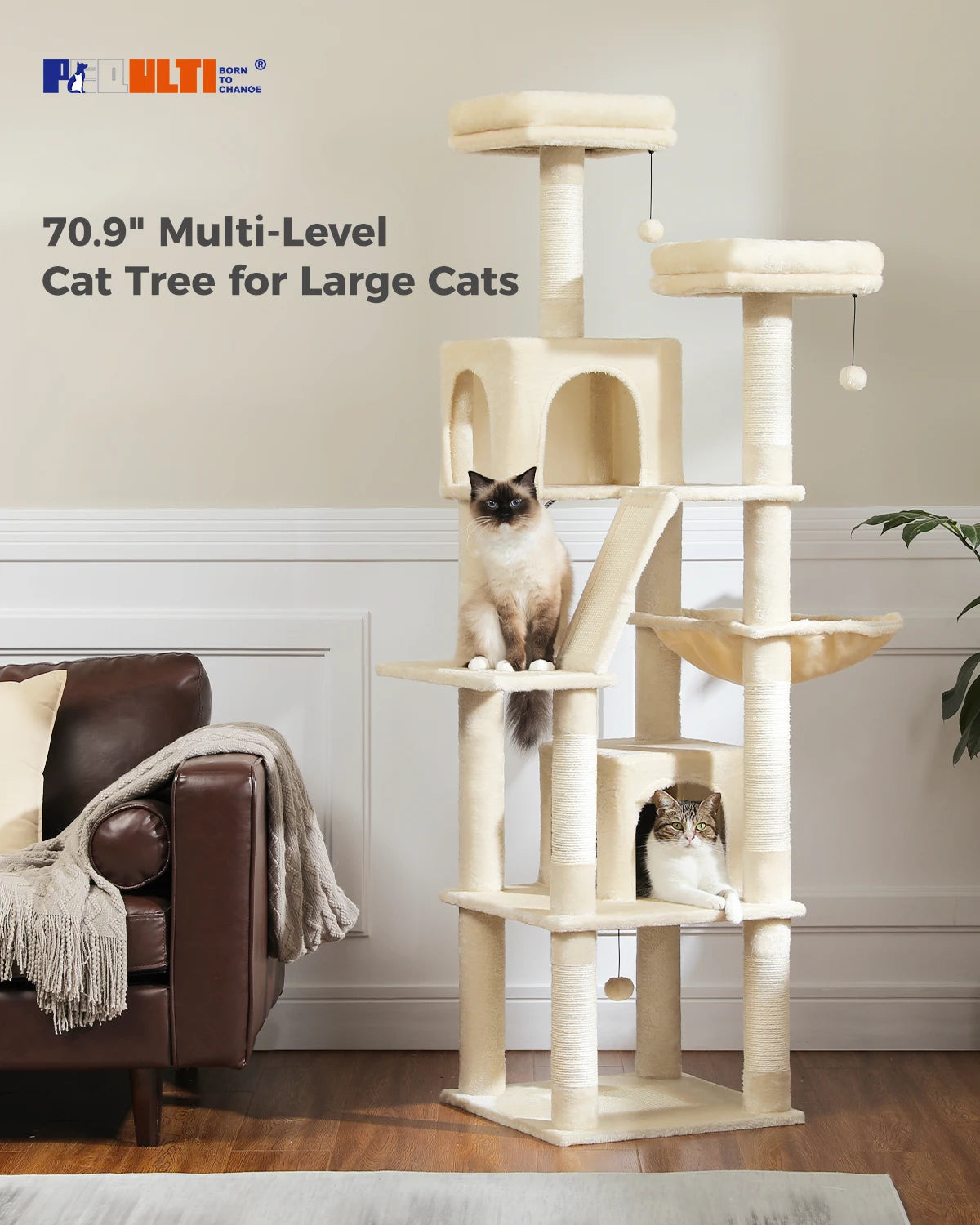 Large Cat Tree Tall Cat Tower for Indoor Cats Multi-Level Plush Cat Condo with Scratching Posts Scratching Posts Perches Caves