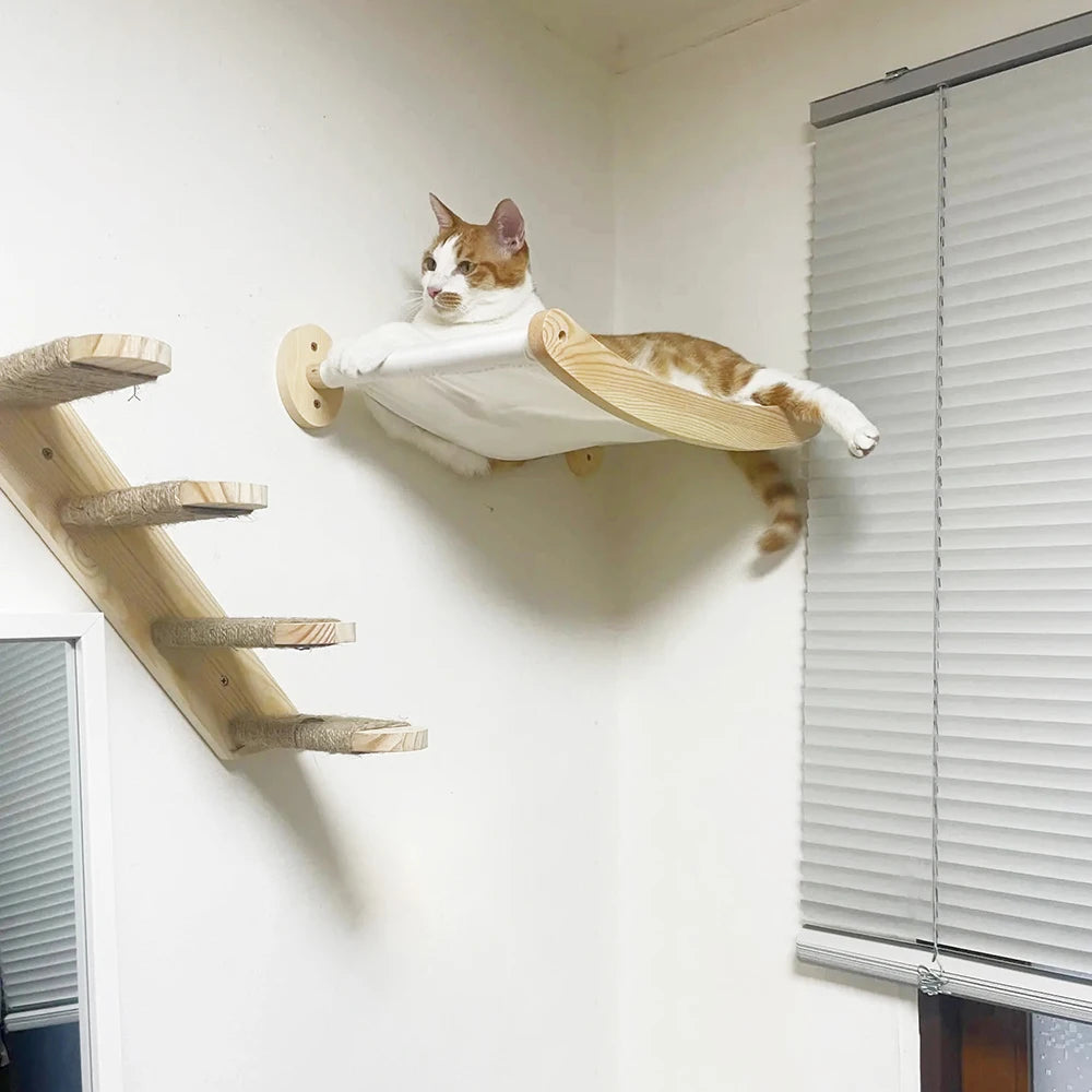 Cat Hammock and Stairway with Sisal Rope Wall Mounted Climbing Shelf Scratching Grinding Claws for Kitten Cats Furniture