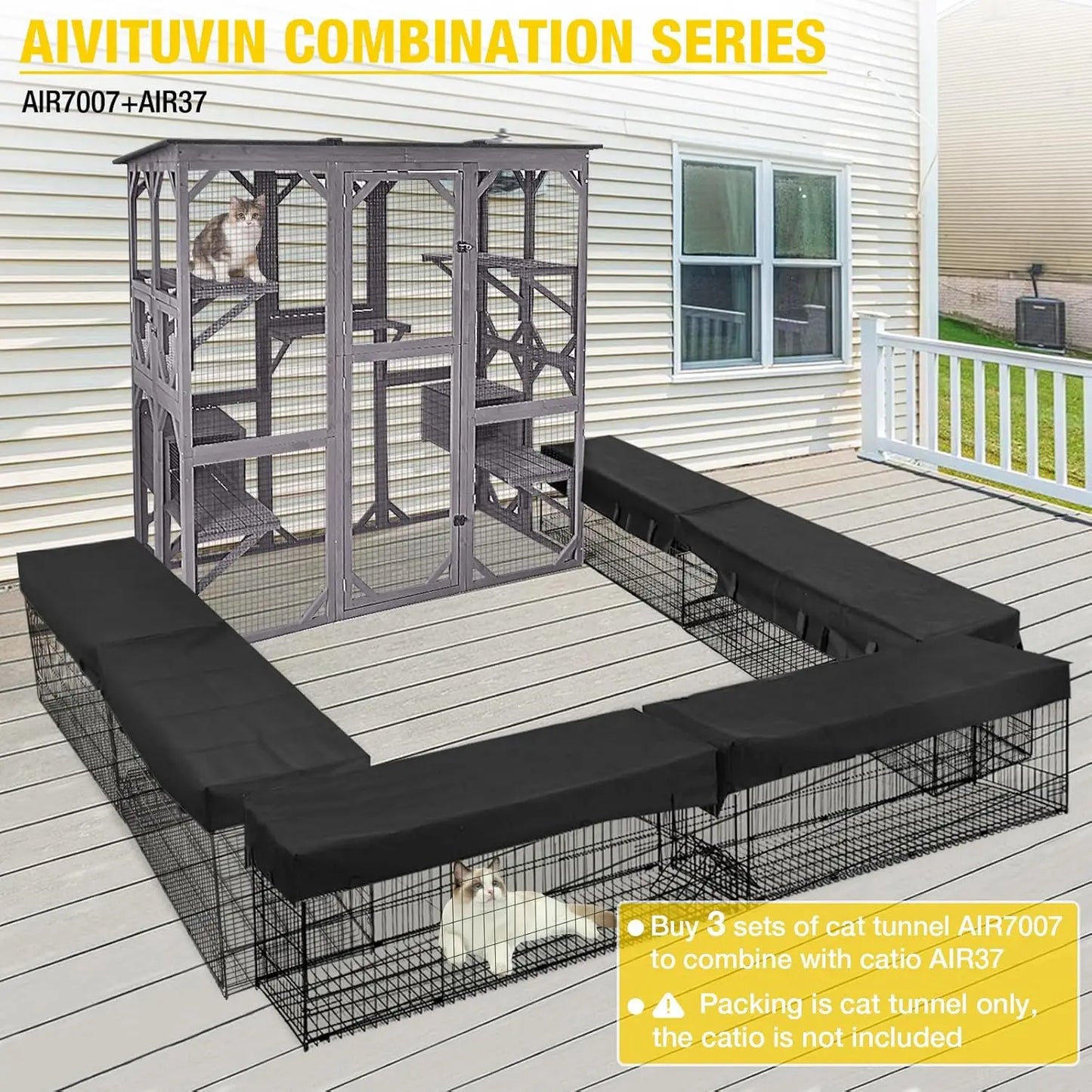 Outdoor Cat Enclosure Large Walk in Cat Kennel Kitten Cage with Platforms and Small Houses