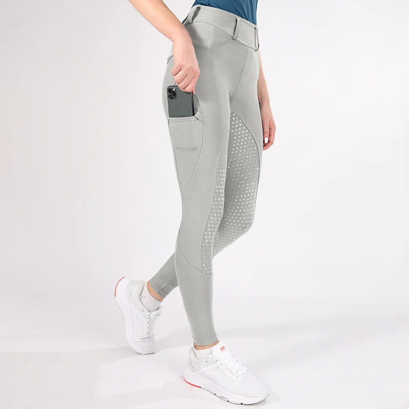 MXLLINA White Horse Riding Pants Women Equestrian Breeches Full Seat Silicone Competition Leggings Anti-pilling Sports Tights