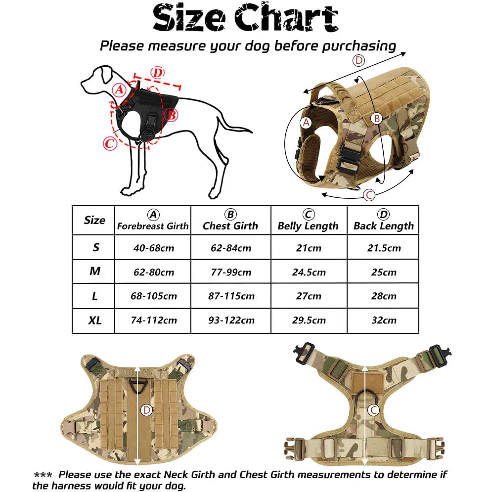 Military Large Dog Harness Collar Leash Bags Patches Set Malinois Training Vests Tactical Dogs Harnesses Accessories
