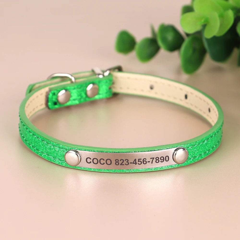 Custom Cat Collar Bling Leather Cat Collars Personalized Kitten Cat Small Dogs Puppy Collar With Engraved ID Nameplate