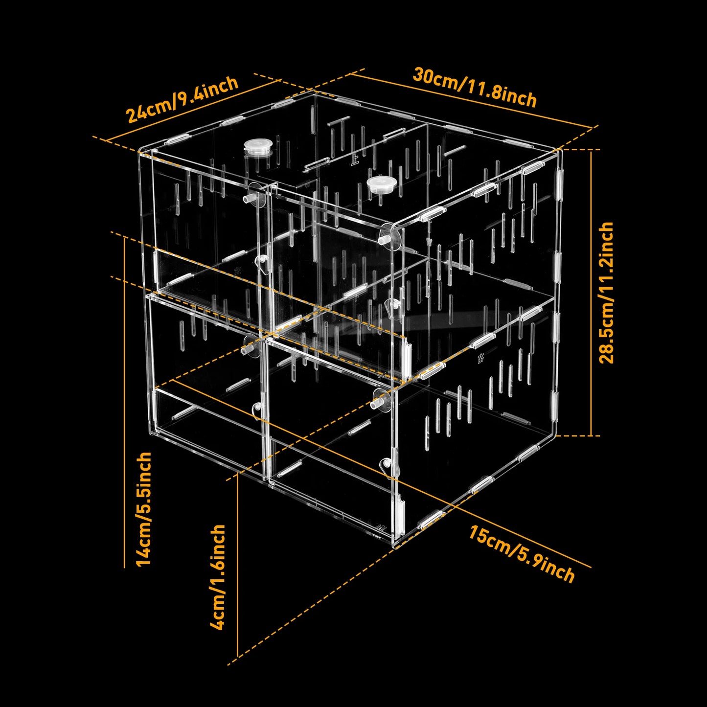 4 Grids Acrylic Pet Reptile Cage Breeding Box Terrarium Lizard Insect Climbing Spider Snake Tank Clear