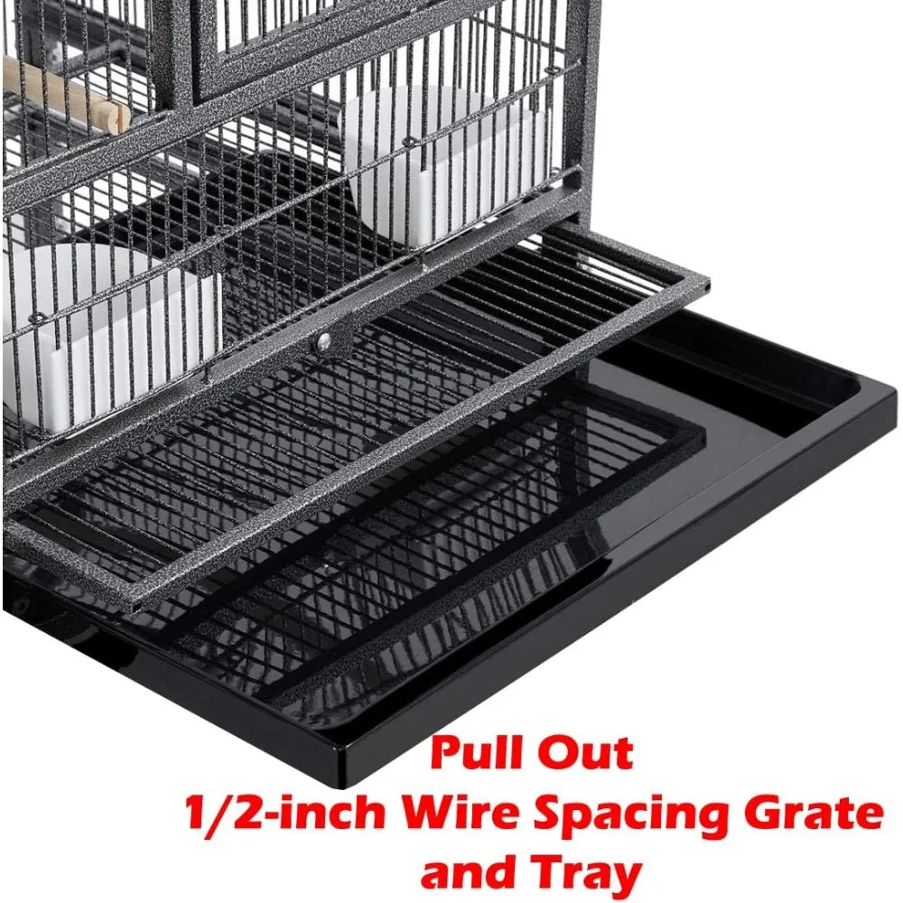 Combo Breeding Stacker Center Divided Breeder Bird Flight Cage Double Rolling Cage with Side Breeding Nest Door