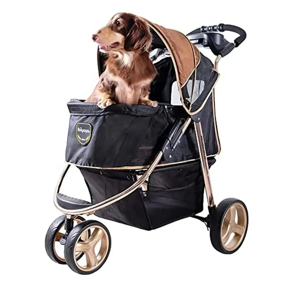 Foldable Aluminum Three Wheeled Pet Stroller Medium and Small Pets Lightweight with Storage and Mesh Ventilation Ergonomic Handles