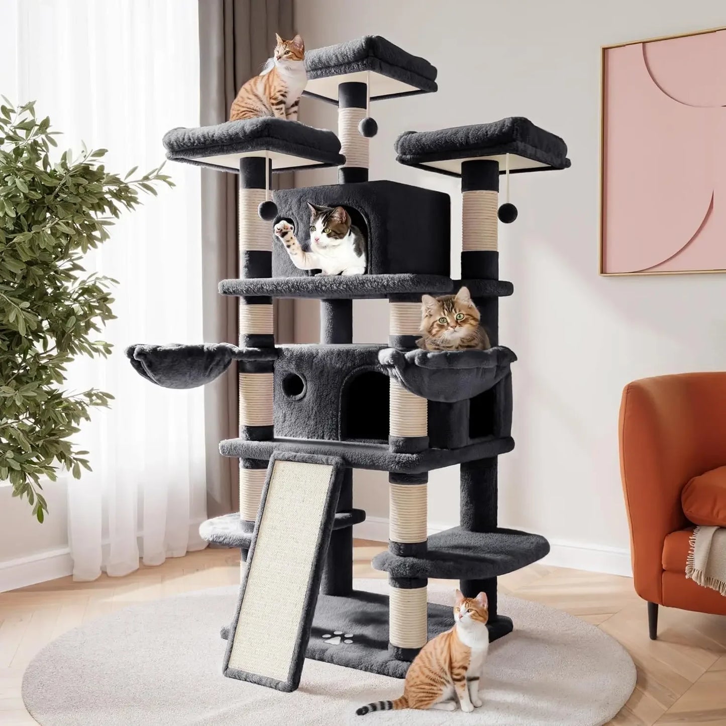 68 Inches Cat Tower Multi-Level Large Cat Tree for Large Kitties/Big Cat Tower with Condo/Cozy Plush Pussycat Perches